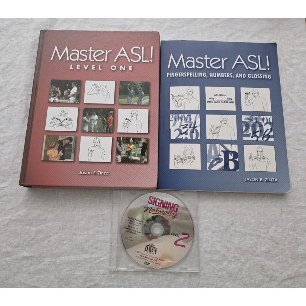 Master ASL! Level One by Jason E. Zinza (2006, Hardcover) + Workbook + DVD